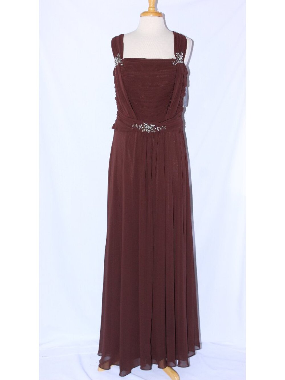 Nox Anabel #4995 Long Chiffon Beaded Mother of the Bride Dress-Size XL-BROWN-NWT